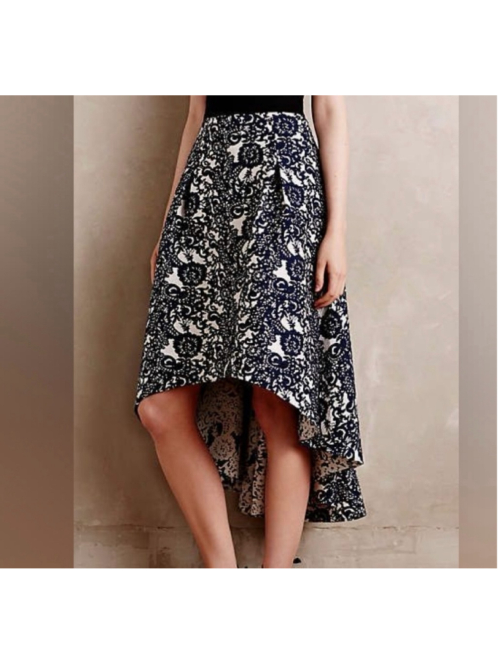 Anthropologie Sachin & Babi High Low Vespertine Skirt Navy White Floral Size 14